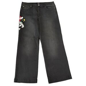 Ed Hardy Denim Love Kills Slowly Wide‎ Leg Jeans Skull Graphic Black Size 32